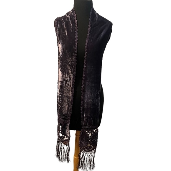 Handmade Accessories - New Handmade Purple Crochet velvet scarf with fringe edges
